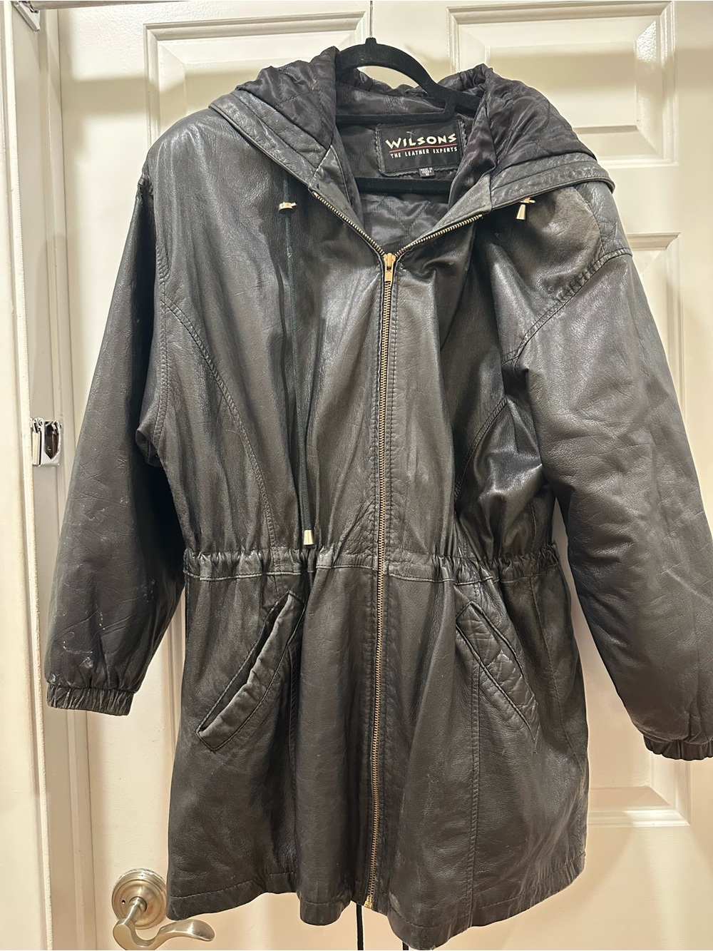 Wilson Black Leather Oversized Hooded Jacket